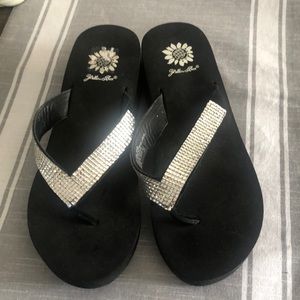 Yellow box flip flops